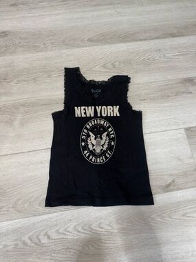 Brandy Melville Black New York Graphic Lace-Trim Tank